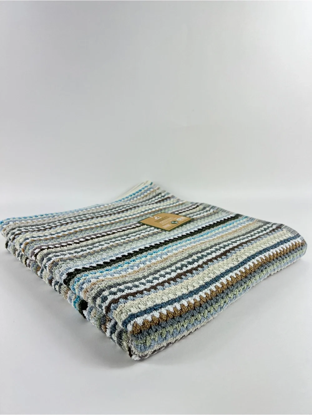 Deborah Connolly Bath Towel Set Striped Brown Green Aqua Cotton 1 Pc Set NEW
